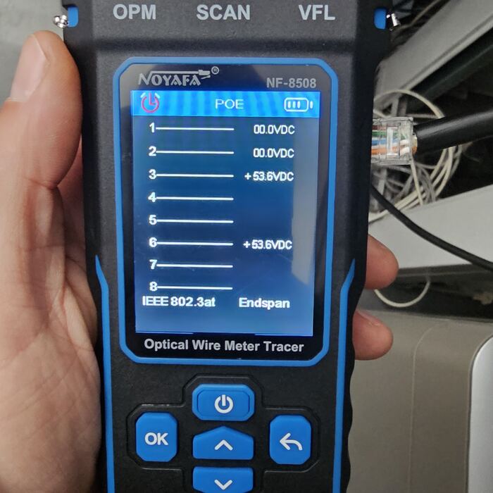 Tester sieci Noyafa — pomiar PoE 802.3at